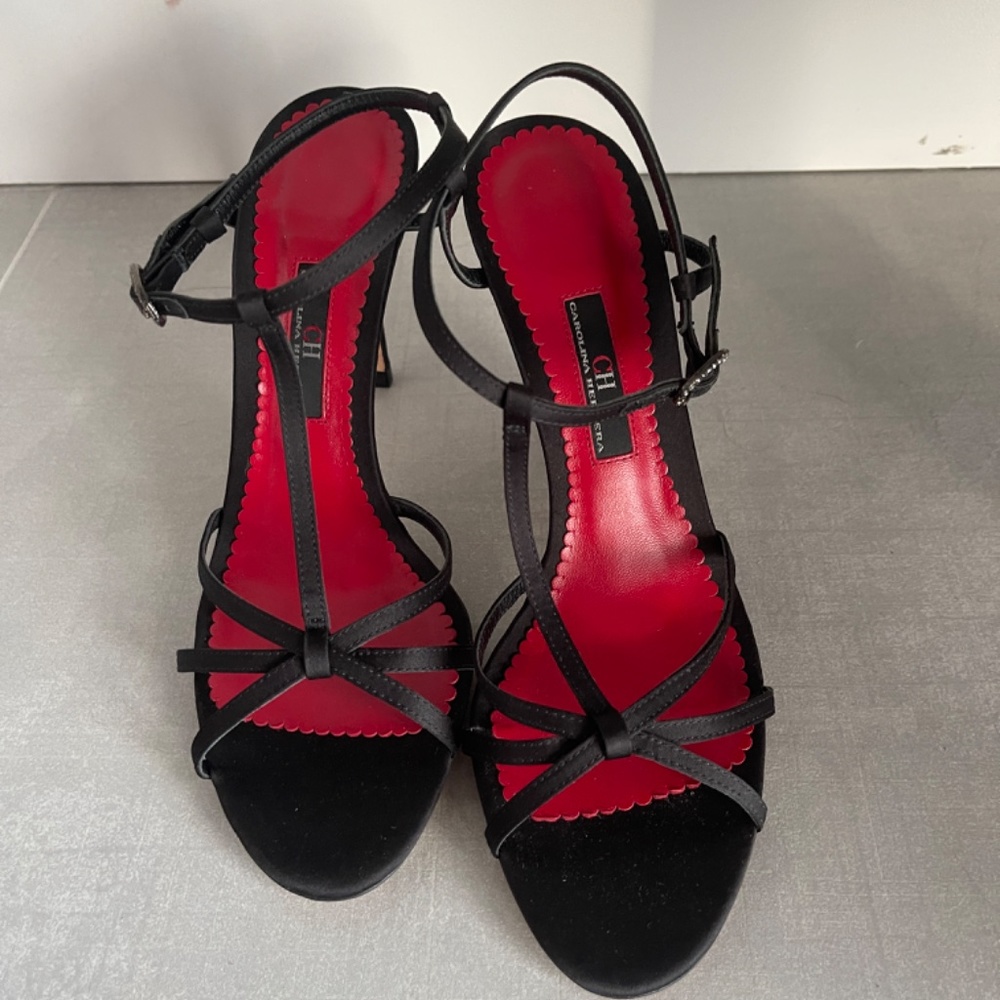 NEW” Carolina Herrera  Black Satin Sandals, Stiletto 3” heel, women, 39 - Picture 3 of 8